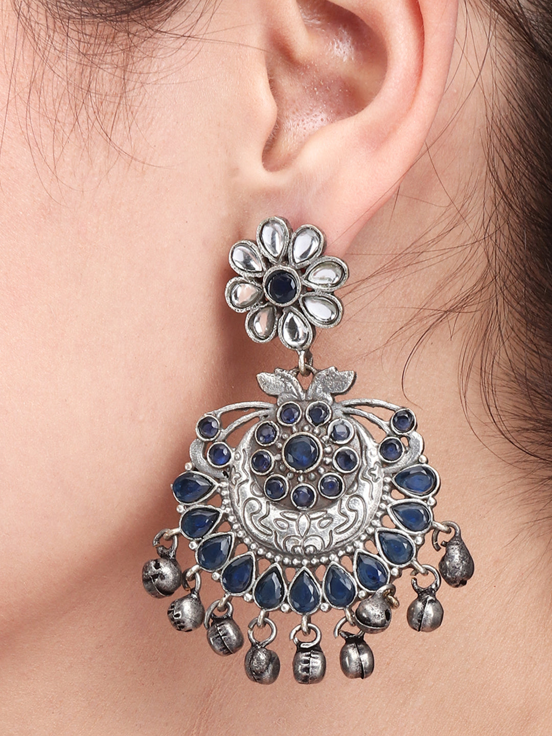 Silver Oxidised finish Chandbali