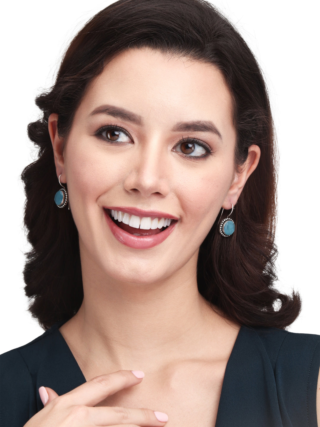 Silver Oxidized Drop Earrings with Blue Monalisa Stone