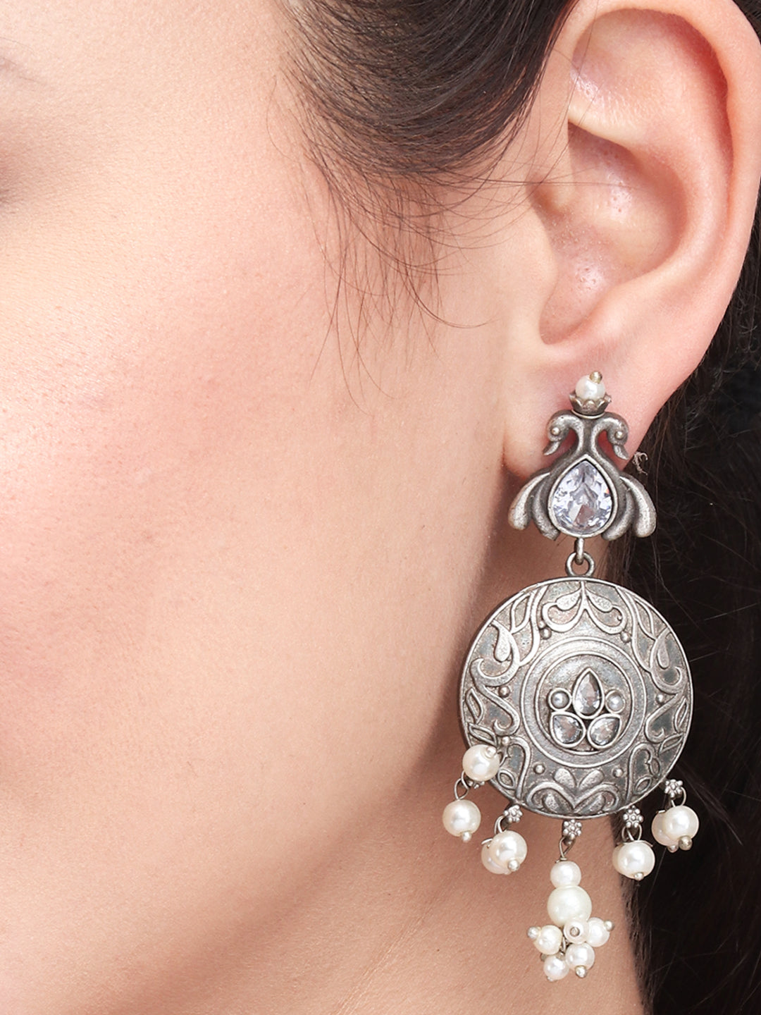 Silver Oxidised finish contemporary Style drop earrings