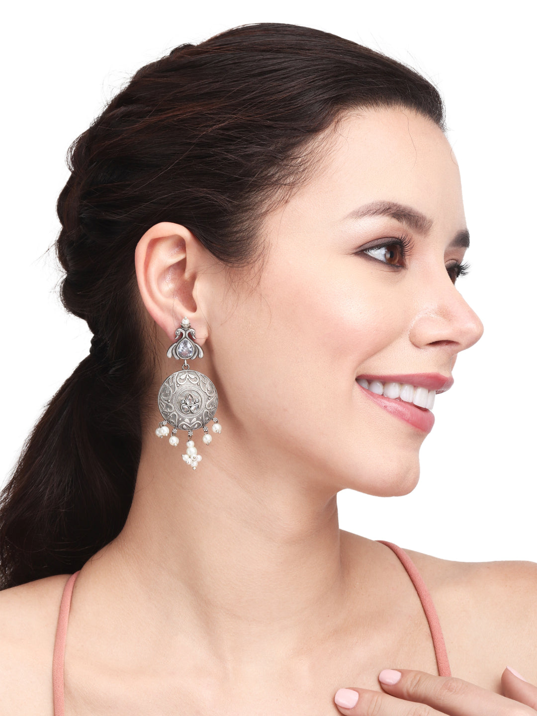 Silver Oxidised finish contemporary Style drop earrings