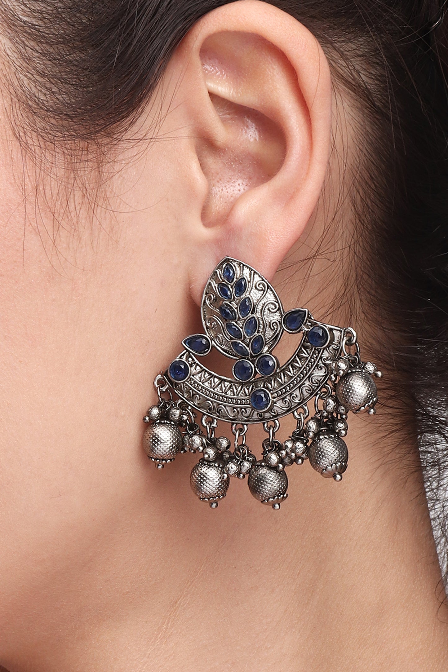 Silver Oxidised finish Chandbali