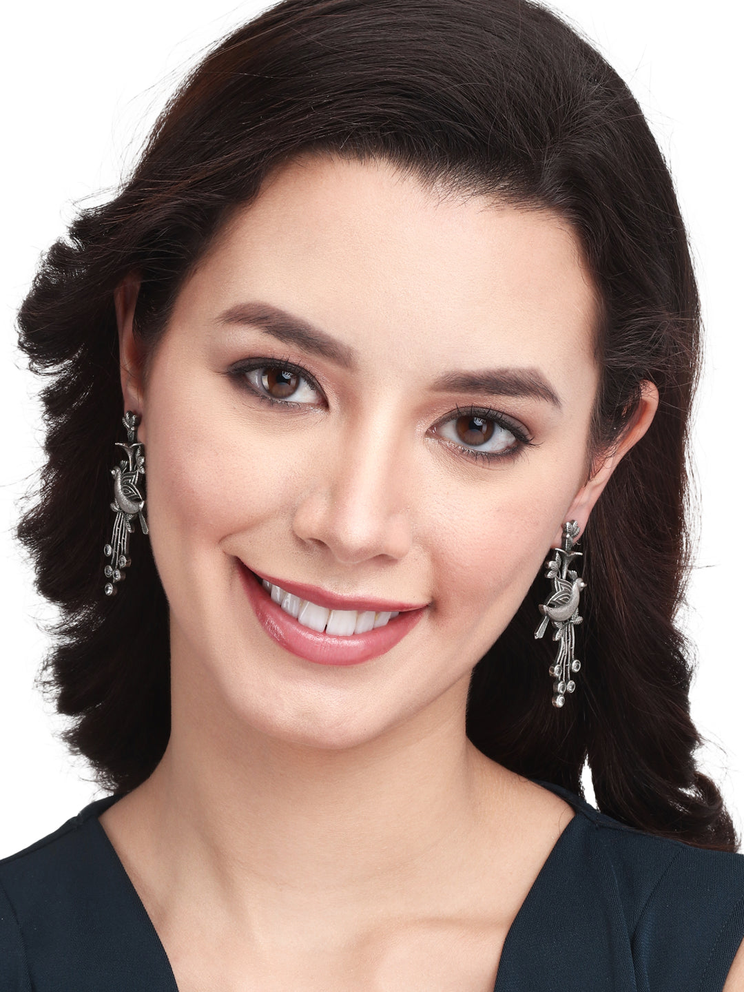 Silver Oxydised finish drop earring