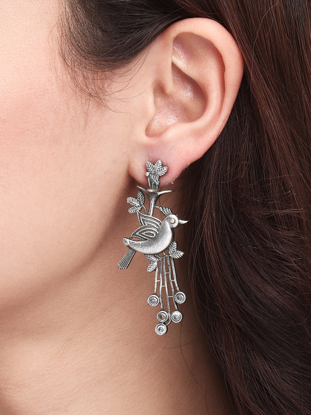Silver Oxydised finish drop earring