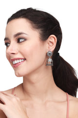 Silver Oxidised finish temple design Jhumka