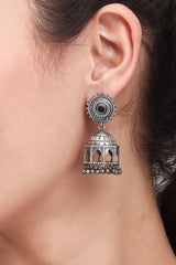Silver Oxidised finish temple design Jhumka