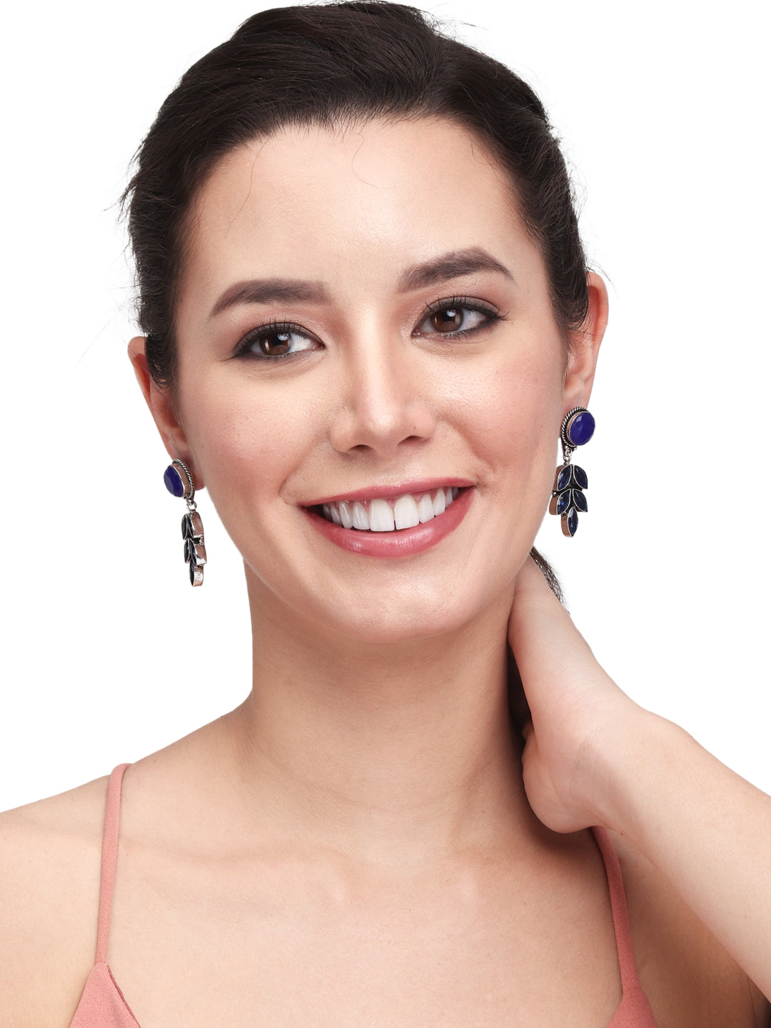 Silver Oxydised finish stone work drop earring