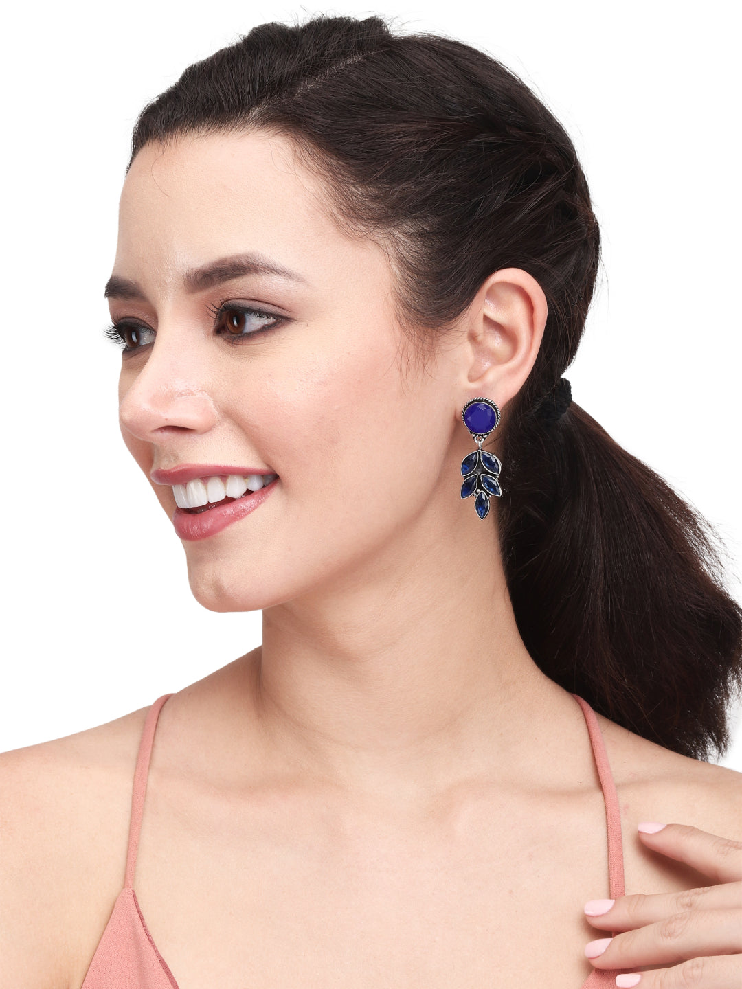 Silver Oxydised finish stone work drop earring