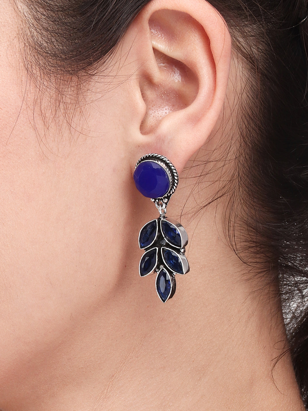 Silver Oxydised finish stone work drop earring