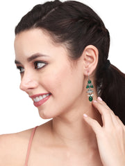 Silver Oxidised green drop earrings