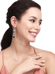 Silver Oxidised green drop earrings