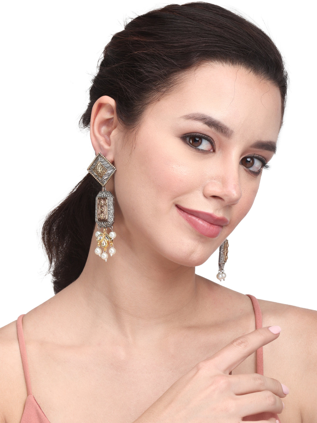 Dual tone drop earring