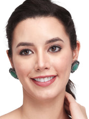 Silver Oxydised finish Pentagon Studs Green