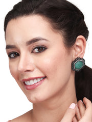 Silver Oxydised finish Pentagon Studs Green