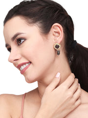 Gold plated Monalisa Stone studs with Glass bead drops Purple