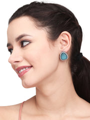 Rhodium plated Blue Studs with Ad stone