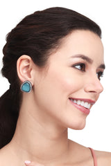 Rhodium plated Blue Studs with Ad stone