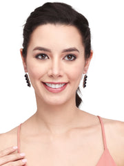 Silver Oxydised finish stone work drop earring
