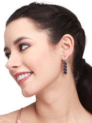 Silver Oxydised finish stone work drop earring