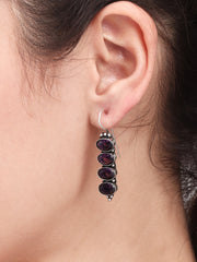 Silver Oxydised finish stone work drop earring
