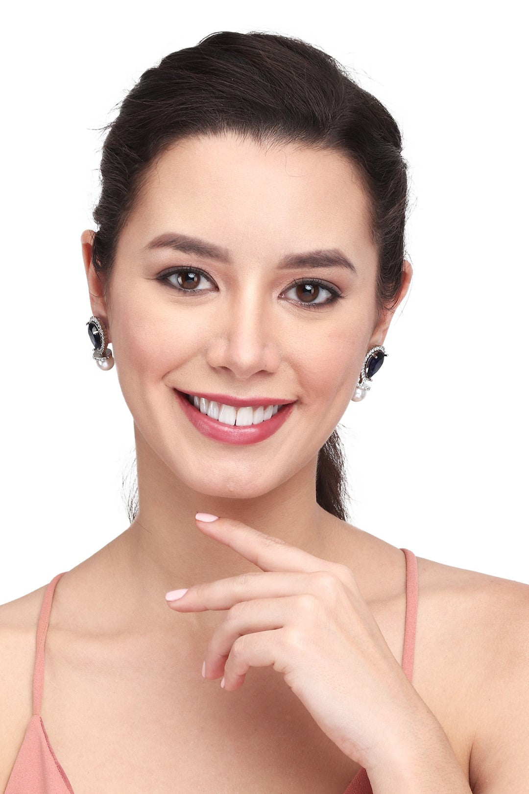 Rhodium plated AD stone drop earring