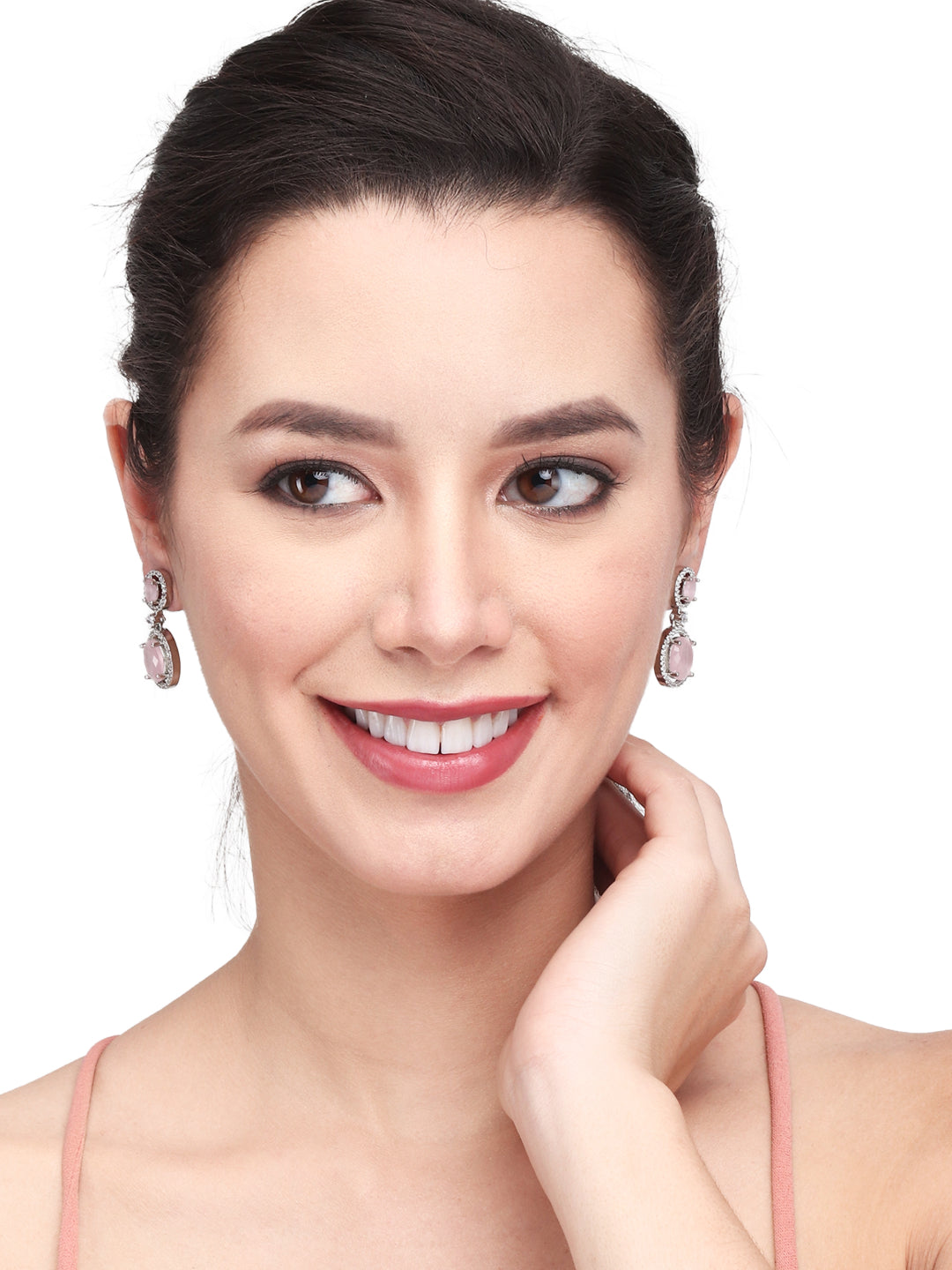 Silver plated AD stone drop earring