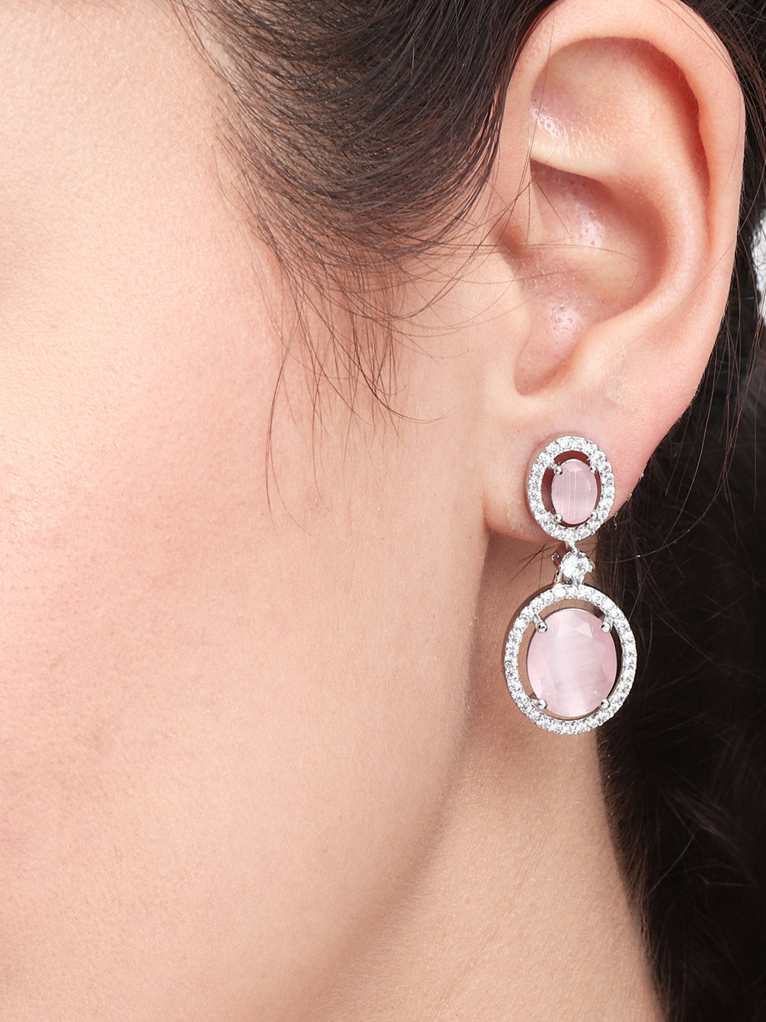 Silver plated AD stone drop earring