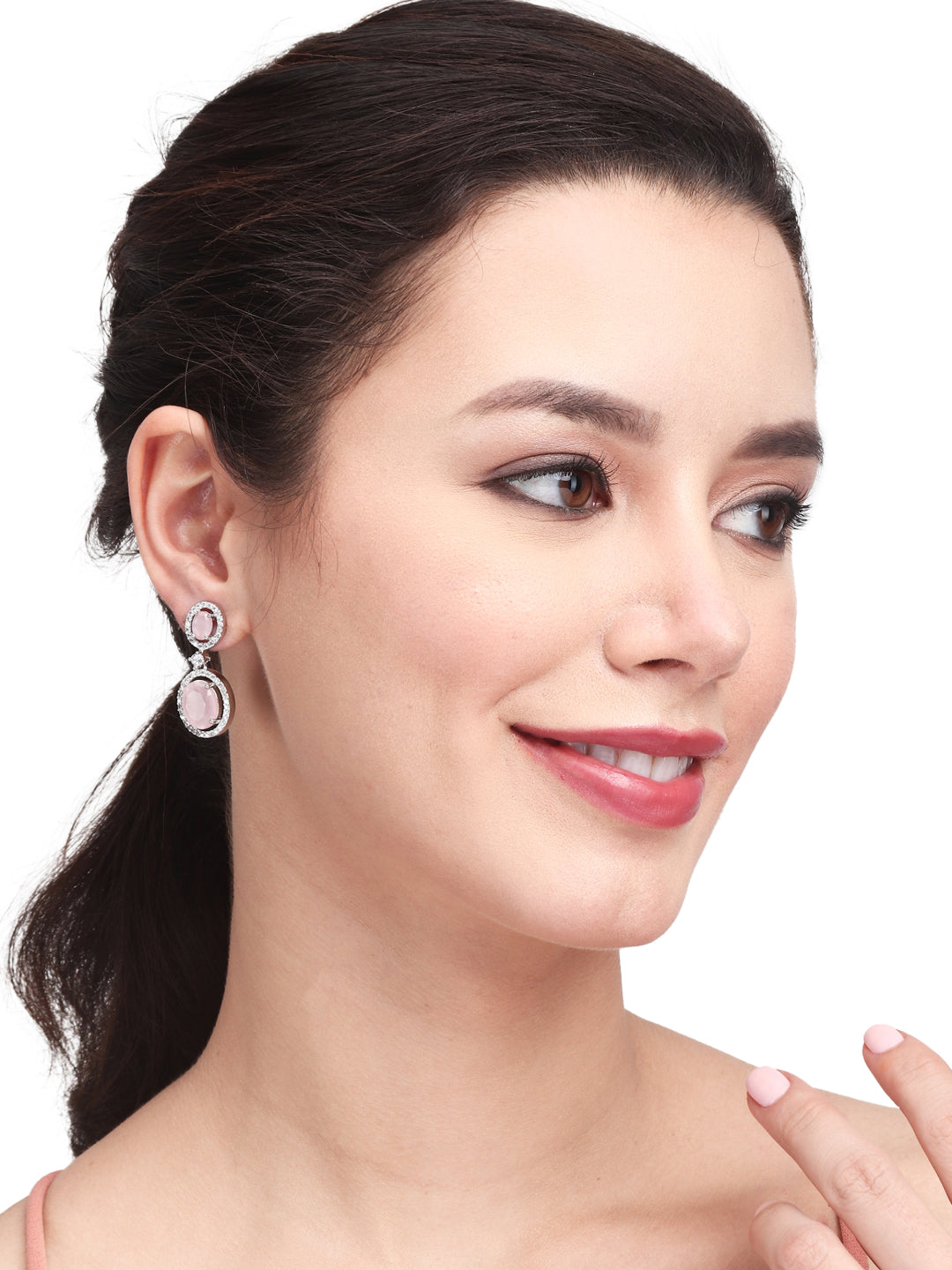 Silver plated AD stone drop earring