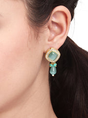 Gold plated Monalisa Stone studs with Glass bead drops