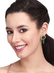 Gold plated Monalisa Stone studs with Glass bead drops