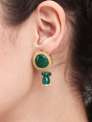 Gold plated Monalisa Stone studs with Glass bead drops