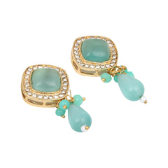 Gold plated Monalisa Stone studs with Glass bead drops