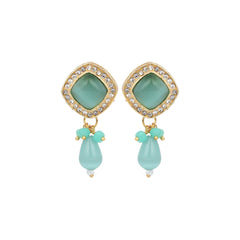 Gold plated Monalisa Stone studs with Glass bead drops