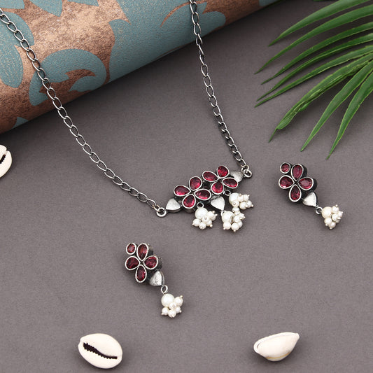 Silver oxidised finish delicate choker set