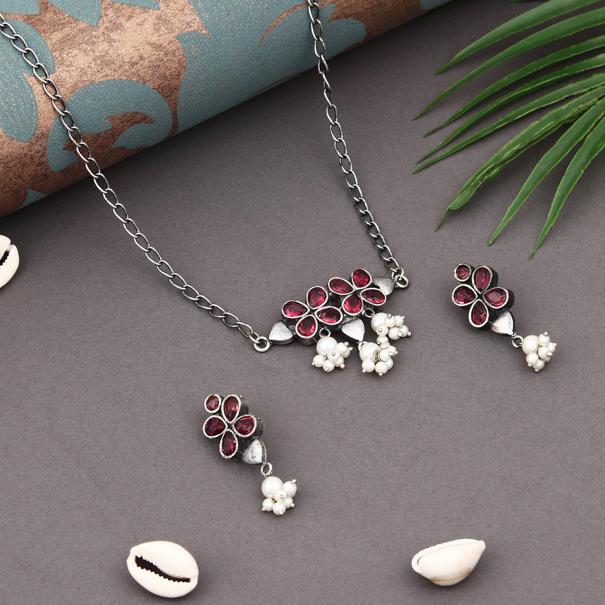 Silver oxidised finish delicate choker set