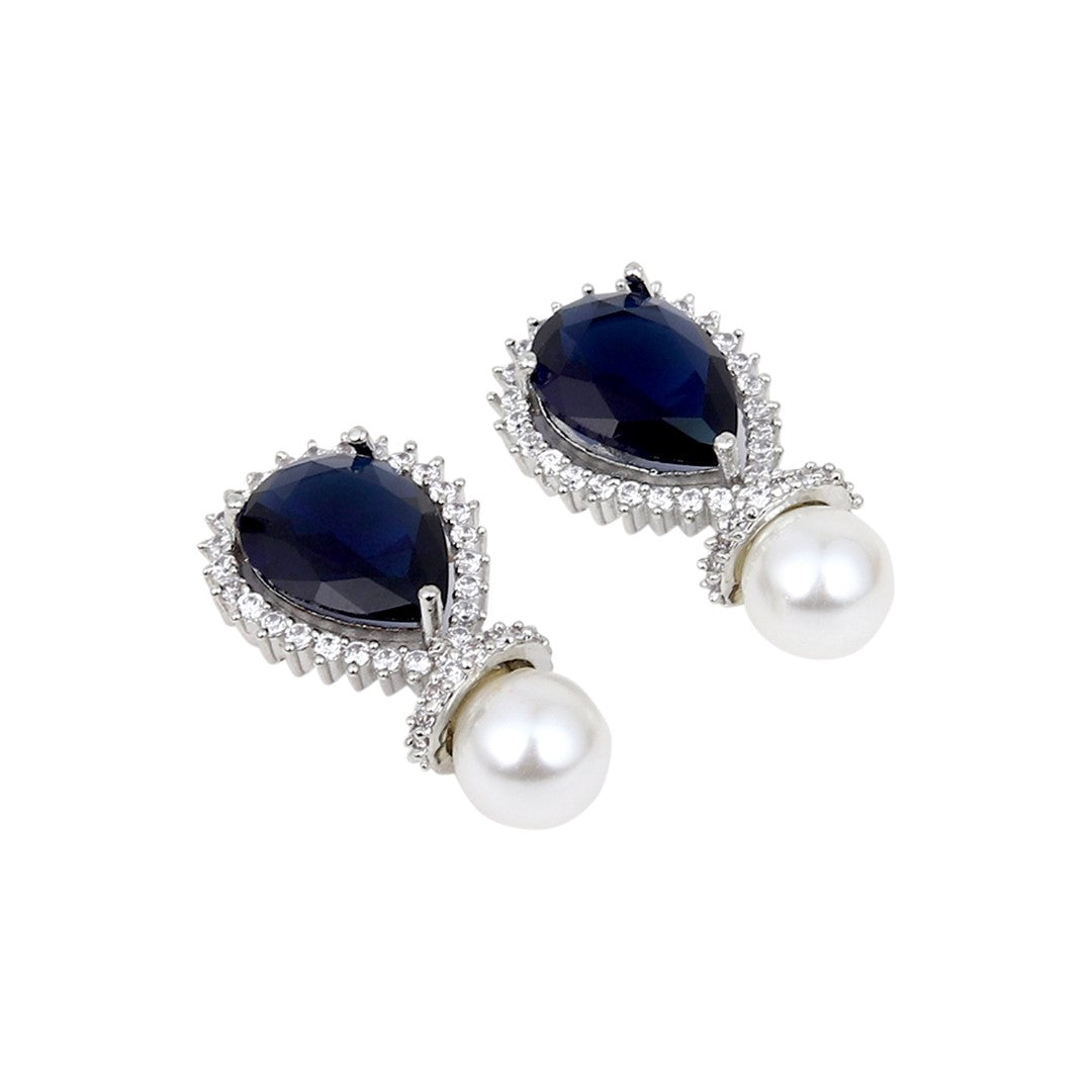 Rhodium plated AD stone drop earring