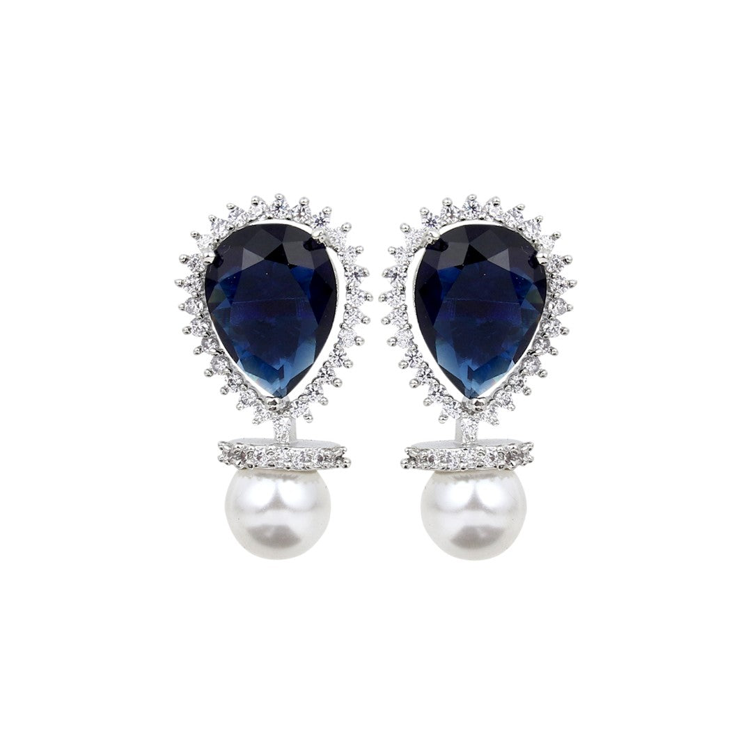 Rhodium plated AD stone drop earring