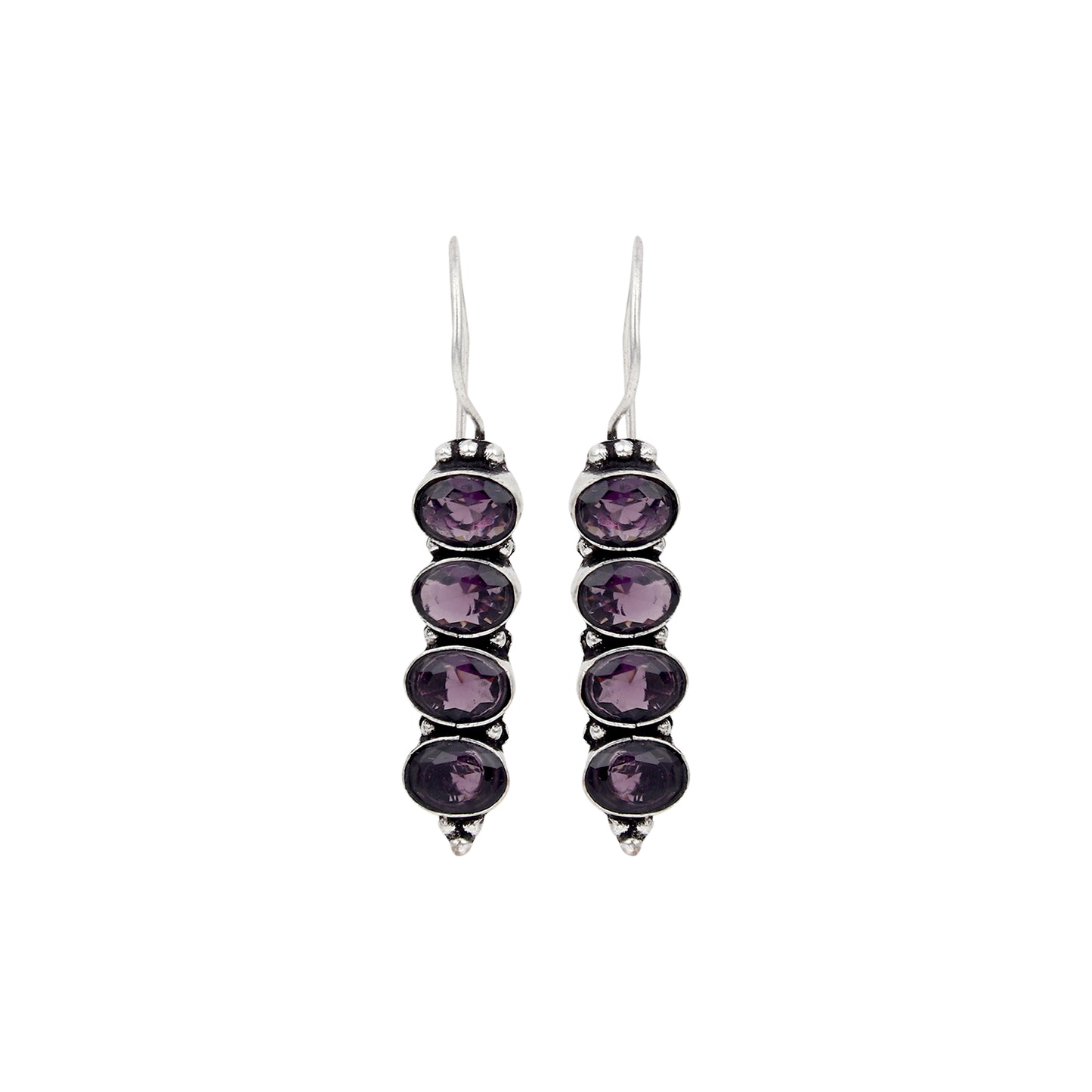Silver Oxydised finish stone work drop earring