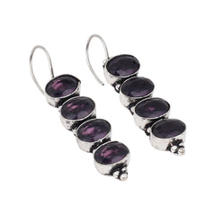 Silver Oxydised finish stone work drop earring