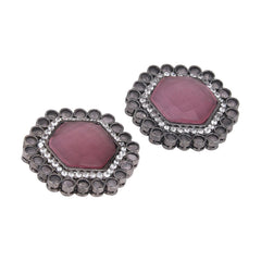 Silver Oxidised finish Pentagon Studs Pink