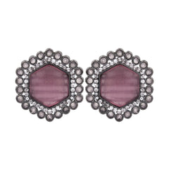 Silver Oxidised finish Pentagon Studs Pink