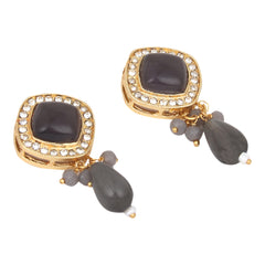 Gold plated Monalisa Stone studs with Glass bead drops Purple