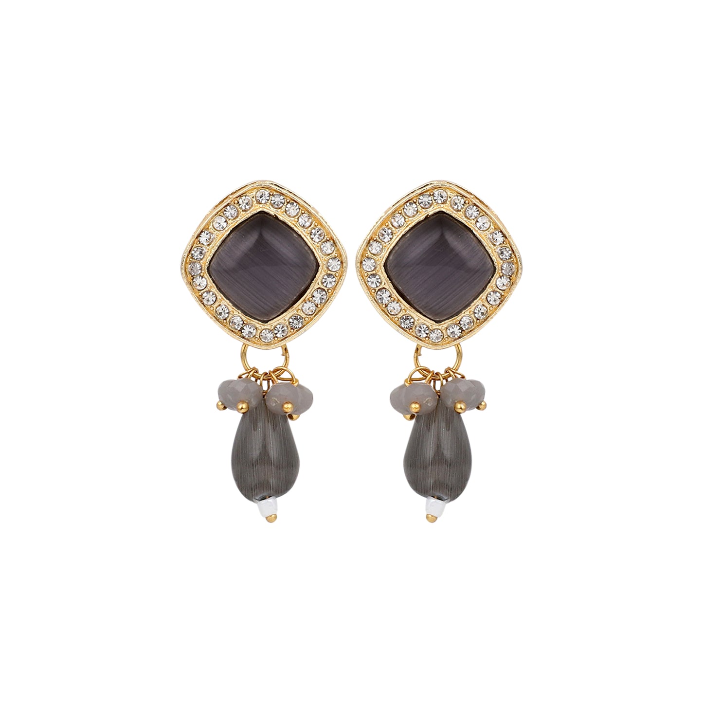 Gold plated Monalisa Stone studs with Glass bead drops Purple