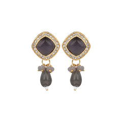 Gold plated Monalisa Stone studs with Glass bead drops Purple