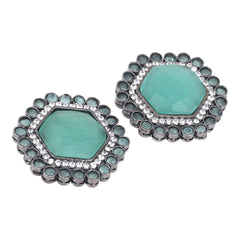 Silver Oxydised finish Pentagon Studs Green