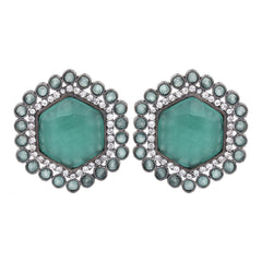 Silver Oxydised finish Pentagon Studs Green