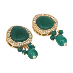 Gold plated Monalisa Stone studs with Glass bead drops