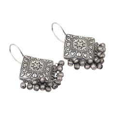 Silver Oxidised finish rhombus drop earring