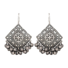 Silver Oxidised finish rhombus drop earring