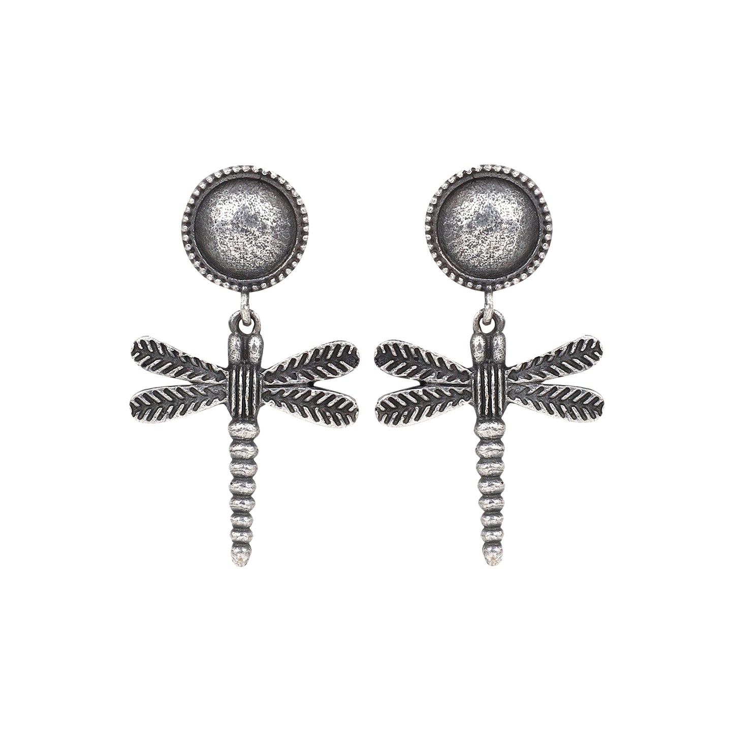 Silver Oxidised dragon fly drop earring