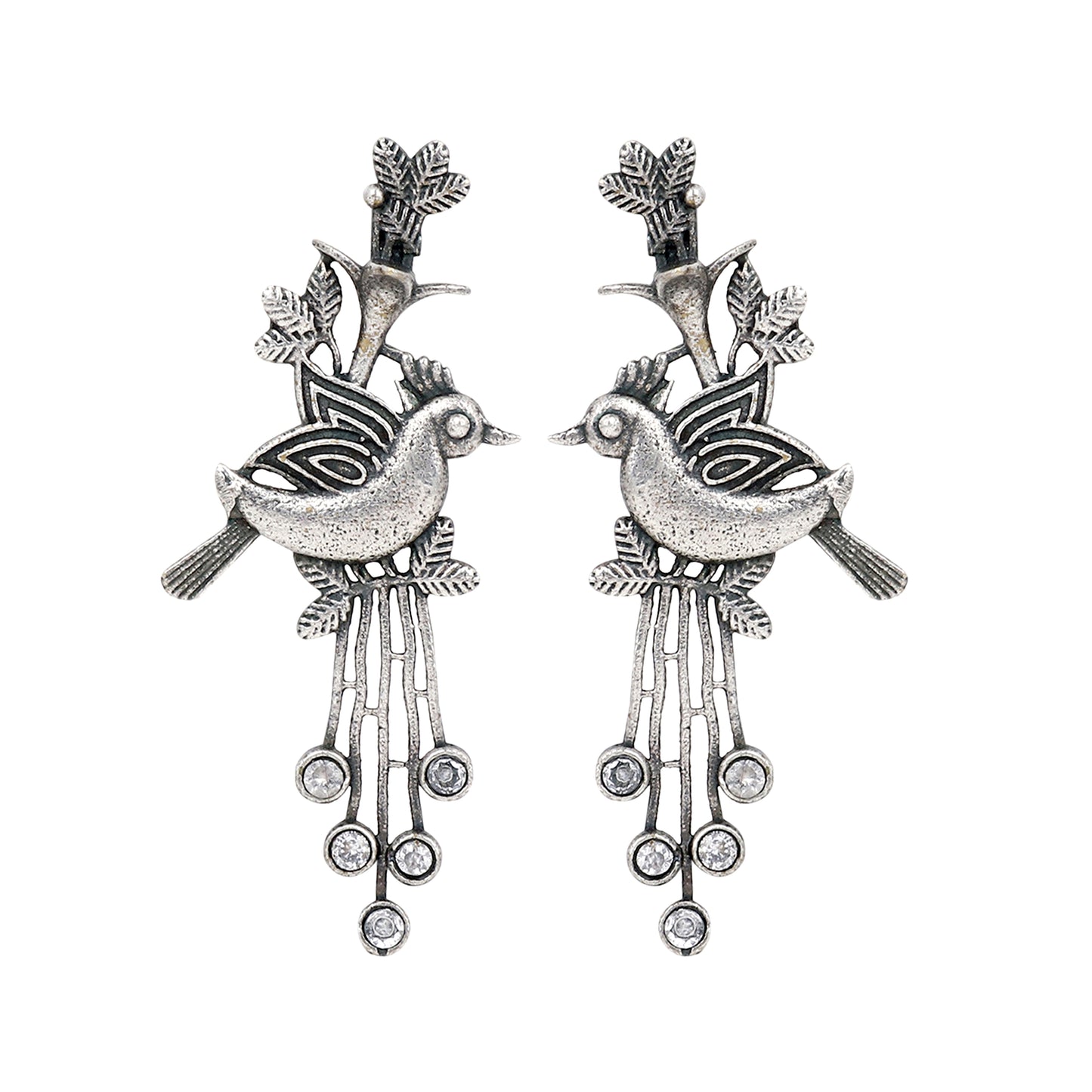 Silver Oxydised finish drop earring